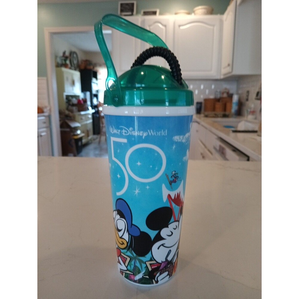 Walt Disney World 50th Anniversary Refillable Water Parks Mug Cup Lid Straw 24oz